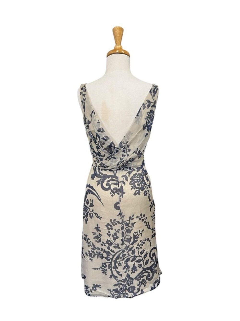 Valentino Roma Vintage Silk Faux Wrap Dress Size 4 Beige and Blue - Picture 3 of 10